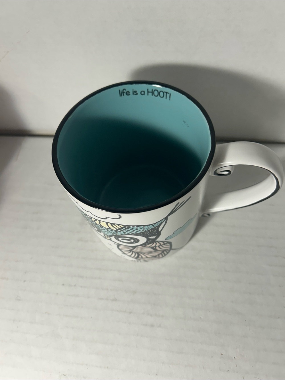 Owl Accent Ceramic Mug in Teal and White - Picture 5 of 6
